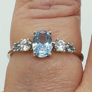Sterling Silver Aquamarine and White CZ Ring