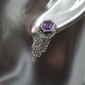 Sterling Silver Art Deco Style Purple Crystal and Marcasite Earrings