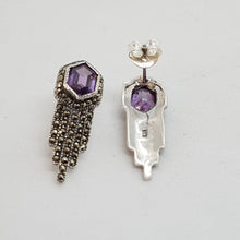 Load image into Gallery viewer, Sterling Silver Art Deco Style Purple Crystal and Marcasite Earrings
