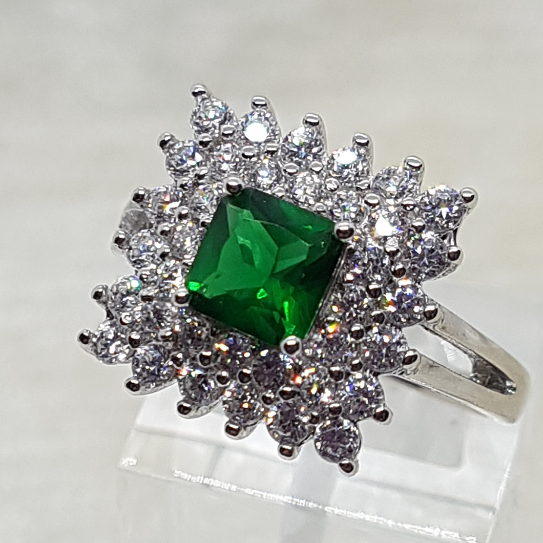 Sterling Silver White and Green CZ Dress Ring