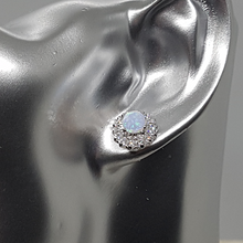 Load image into Gallery viewer, Sterling Silver CZ Stud Earrings with Opal Centre Stone
