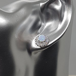 Sterling Silver CZ Stud Earrings with Opal Centre Stone