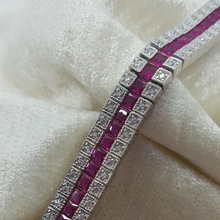 Load image into Gallery viewer, Sterling Silver Triple Row Ruby and White CZ Bracelet
