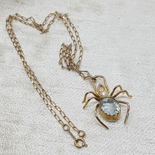 Load image into Gallery viewer, Antique 9ct Gold Blue Topaz and Pearl Bug Pendant
