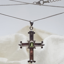 Load image into Gallery viewer, Sterling Silver Green Stone Cross Pendant
