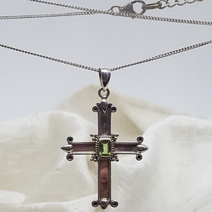 Sterling Silver Green Stone Cross Pendant