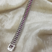 Load image into Gallery viewer, Sterling Silver Triple Row Ruby and White CZ Bracelet
