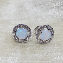 Load image into Gallery viewer, Sterling Silver Opal and CZ Stud Earrings
