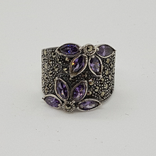 Load image into Gallery viewer, Sterling Silver Purple Stone and Marcasite Ring
