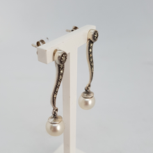 Load image into Gallery viewer, Sterling Silver Marcasite and Faux Pearl Earrings
