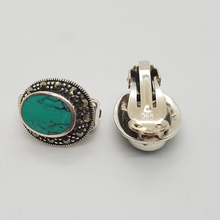 Load image into Gallery viewer, Sterling Silver Marcasite Turquoise Clip-On Earrings
