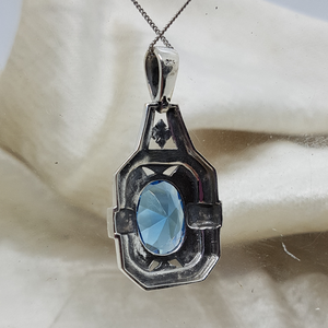 Sterling Silver Blue Stone and Marcasite Pendant