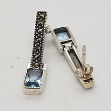 Load image into Gallery viewer, Sterling Silver Aqua Crystal and Marcasite Earrings
