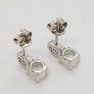 Sterling Silver Opal and CZ Stud Earrings