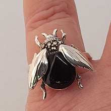 Load image into Gallery viewer, Sterling Silver Black Onyx Marcasite Bee Ring
