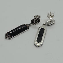 Load image into Gallery viewer, Sterling Silver Marcasite Black Onyx Drop Earrings
