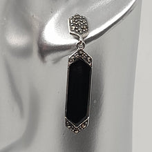 Load image into Gallery viewer, Sterling Silver Marcasite Black Onyx Drop Earrings

