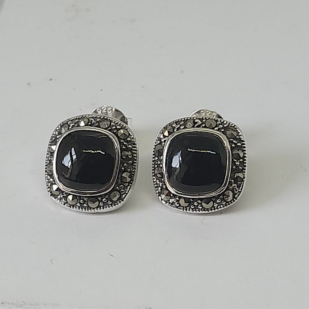 Sterling Silver Black Onyx Stud Earrings