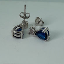 Load image into Gallery viewer, Sterling Silver Blue and White CZ Earrings

