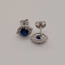 Load image into Gallery viewer, Sterling Silver Blue and White CZ Stud Earrings
