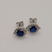 Load image into Gallery viewer, Sterling Silver Blue and White CZ Stud Earrings
