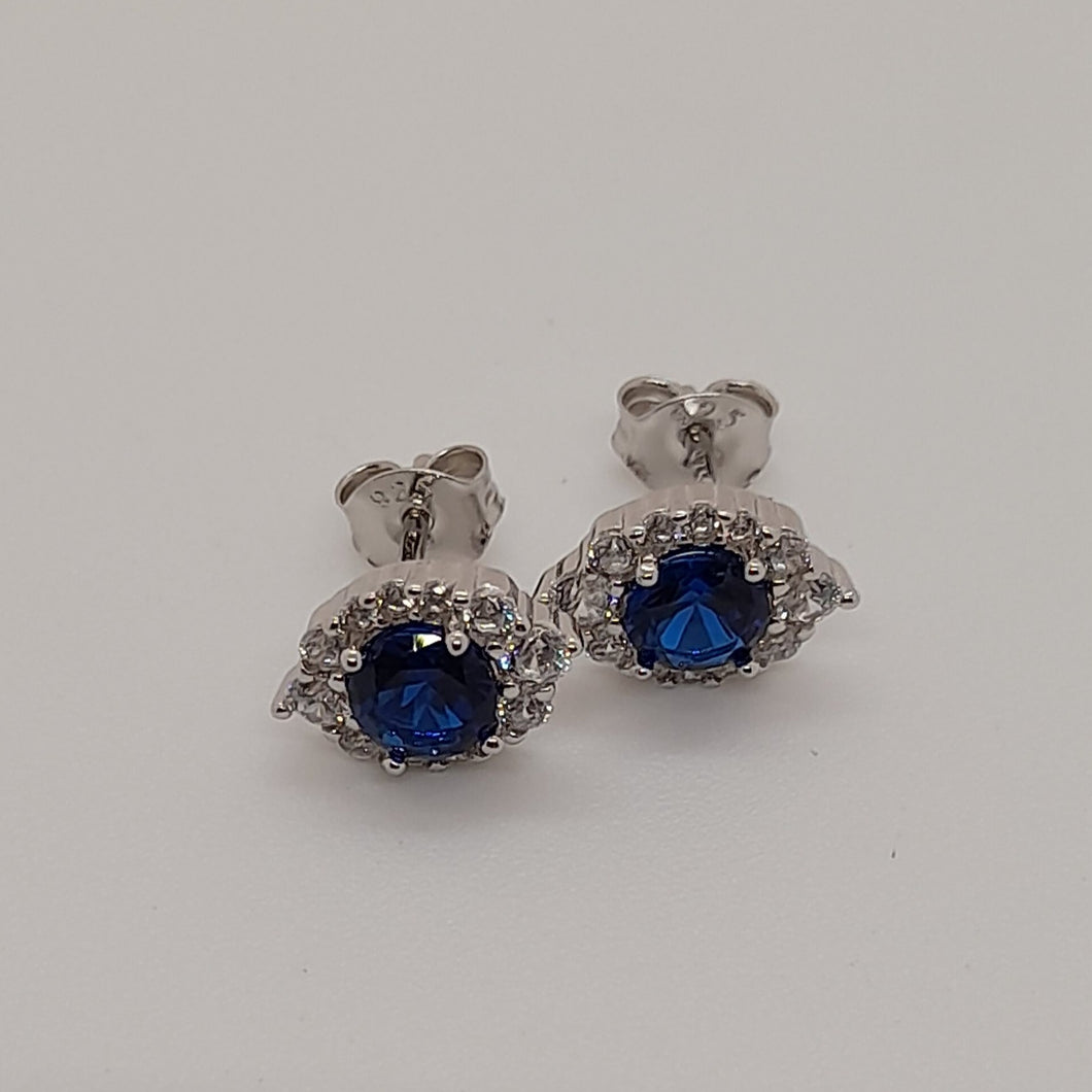 Sterling Silver Blue and White CZ Stud Earrings