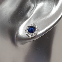 Load image into Gallery viewer, Sterling Silver Blue and White CZ Stud Earrings
