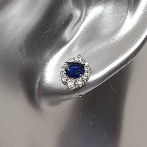 Sterling Silver Blue and White CZ Stud Earrings
