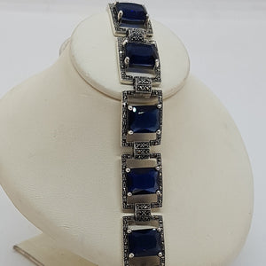 Sterling Silver Blue Stone Marcasite Bracelet