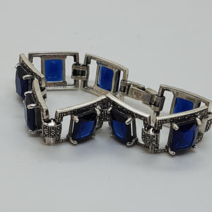 Sterling Silver Blue Stone Marcasite Bracelet