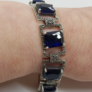 Sterling Silver Blue Stone Marcasite Bracelet