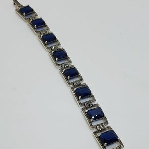 Sterling Silver Blue Stone Marcasite Bracelet