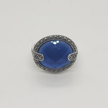 Load image into Gallery viewer, Sterling Silver Blue Stone Marcasite Dress Ring
