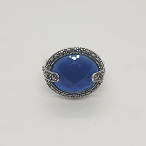 Sterling Silver Blue Stone Marcasite Dress Ring