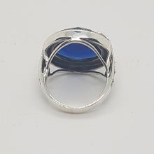 Load image into Gallery viewer, Sterling Silver Blue Stone Marcasite Dress Ring
