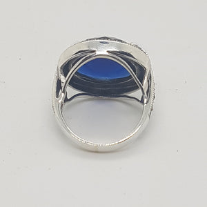 Sterling Silver Blue Stone Marcasite Dress Ring