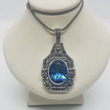 Load image into Gallery viewer, Sterling Silver Art Deco Style Blue Stone Pendant
