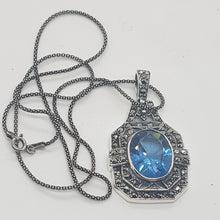 Load image into Gallery viewer, Sterling Silver Art Deco Style Blue Stone Pendant
