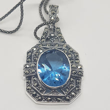 Load image into Gallery viewer, Sterling Silver Art Deco Style Blue Stone Pendant
