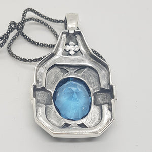 Sterling Silver Art Deco Style Blue Stone Pendant