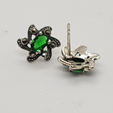 Load image into Gallery viewer, Sterling Silver Green Stone and Marcasite Stud Earrings
