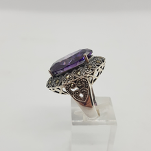 Load image into Gallery viewer, Sterling Silver Purple Stone and Marcasite Ring
