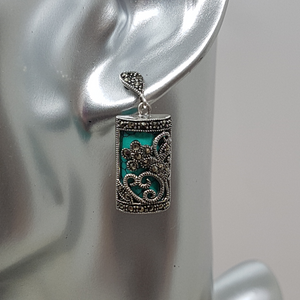 Sterling Silver Marcasite and Turquoise Drop Earrings