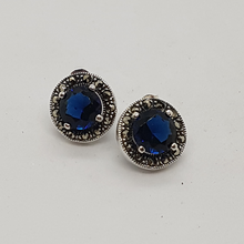 Load image into Gallery viewer, Sterling Silver Blue Stone and Marcasite Earrings
