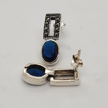 Load image into Gallery viewer, Sterling Silver Blue Stone and Marcasite Earrings
