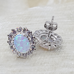 Sterling Silver CZ Stud Earrings with Opal Centre Stone