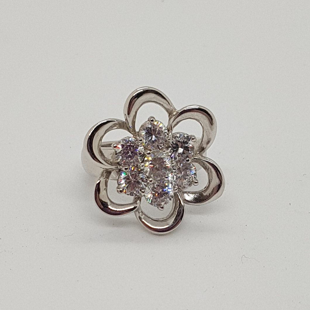 Sterling Silver and White CZ Flower Ring