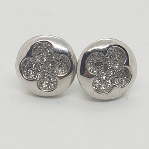 Sterling Silver White CZ Button Earrings