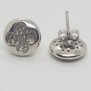 Sterling Silver White CZ Button Earrings