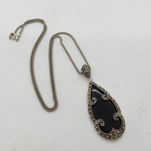 Load image into Gallery viewer, Sterling Silver Black Onyx and Marcasite Pendant
